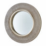 Round mirror with textured silver frame on a white background