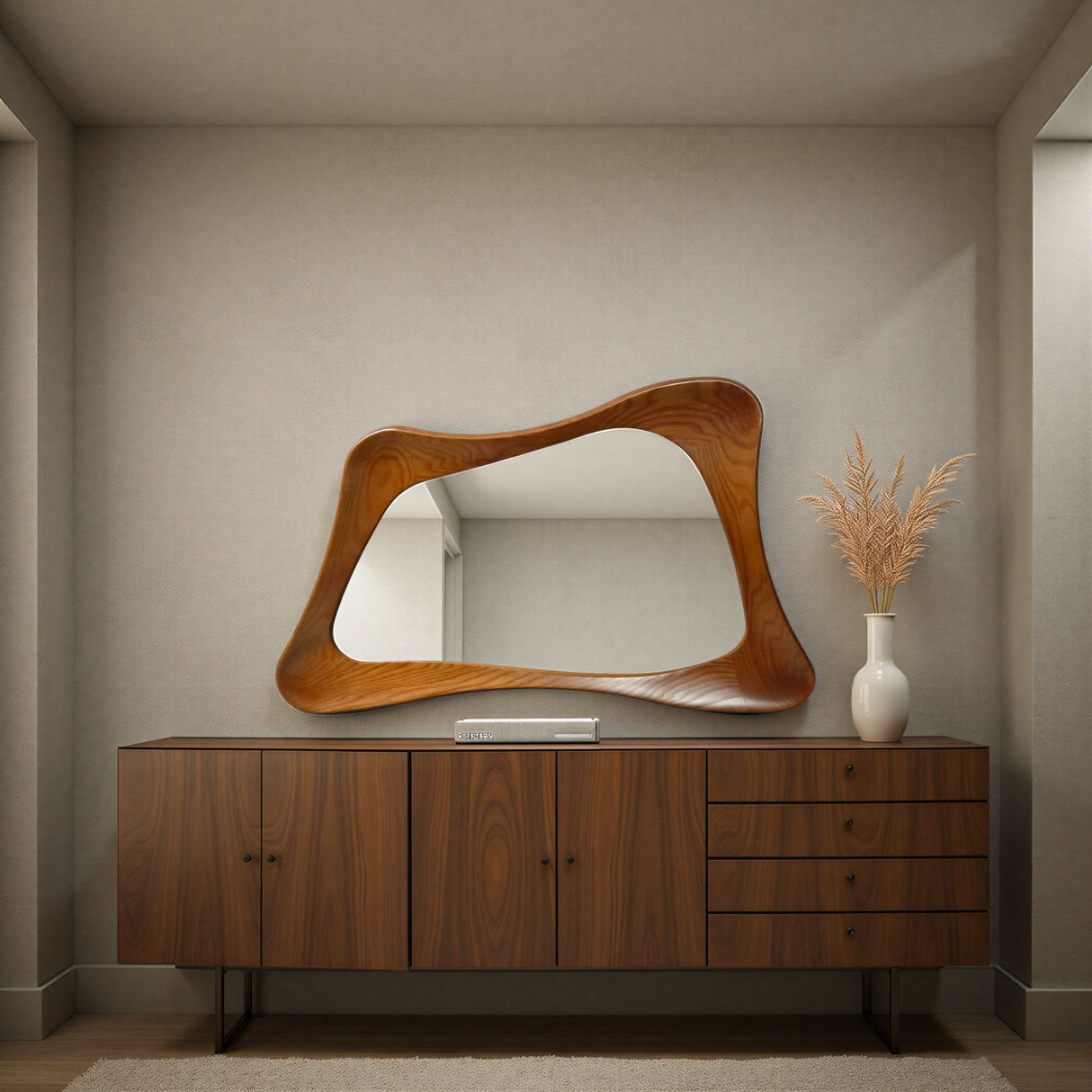 Walnut abstract mirror