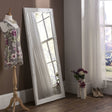 Rectangular ornamental white frame leaner full length glass mirror