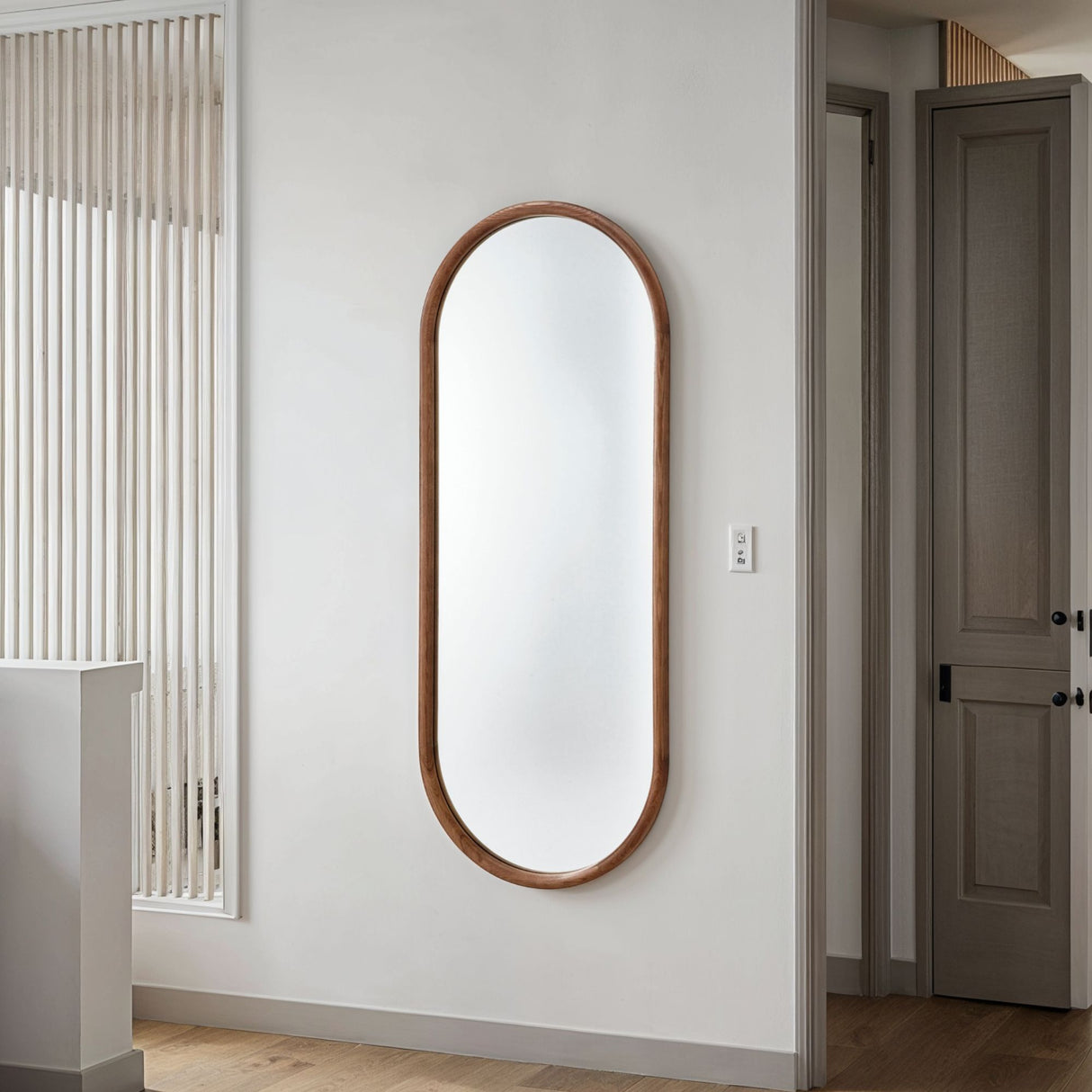 Walnut tall wood oval mirror