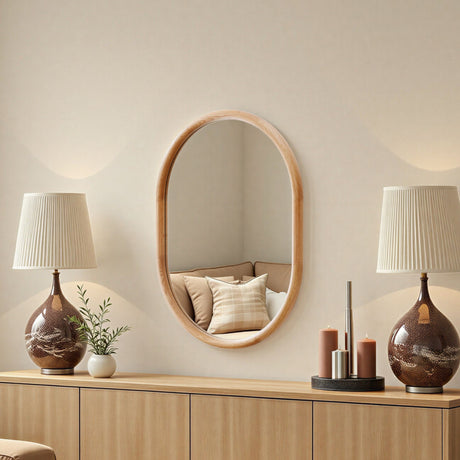 Oak wood oval mirror