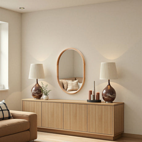 Oak wood oval mirror