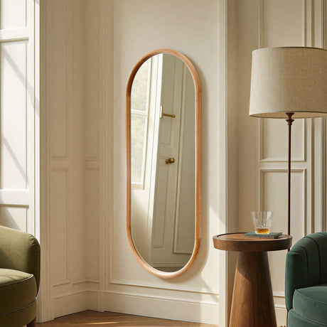 large oval oak wood mirror
