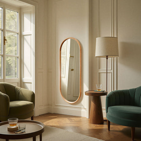 large oval oak wood mirror