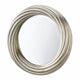 Round mirror with a silver metallic frame on a white background