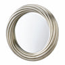 Round mirror with a silver metallic frame on a white background