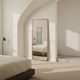 large full length oak wood curved mirror