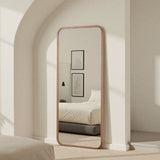 large full length oak wood curved mirror