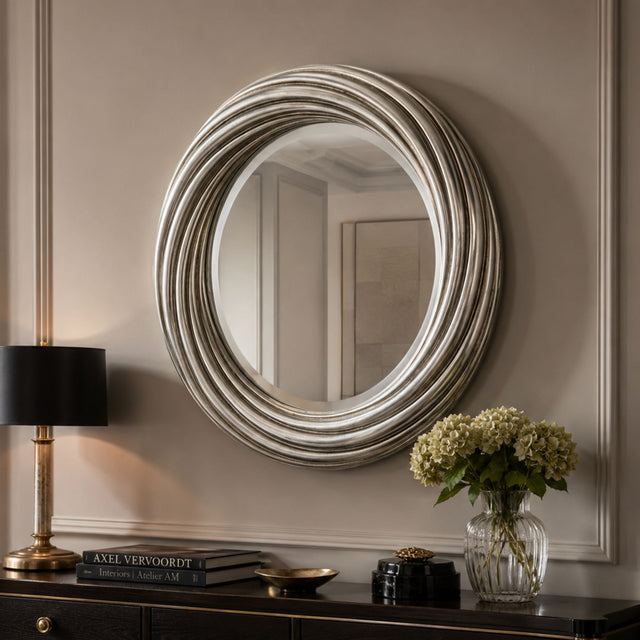 Silver round swirl mirror