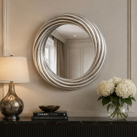 Silver round swirl mirror