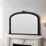 Black frame arched decorative mantle beveled edge glass mirror