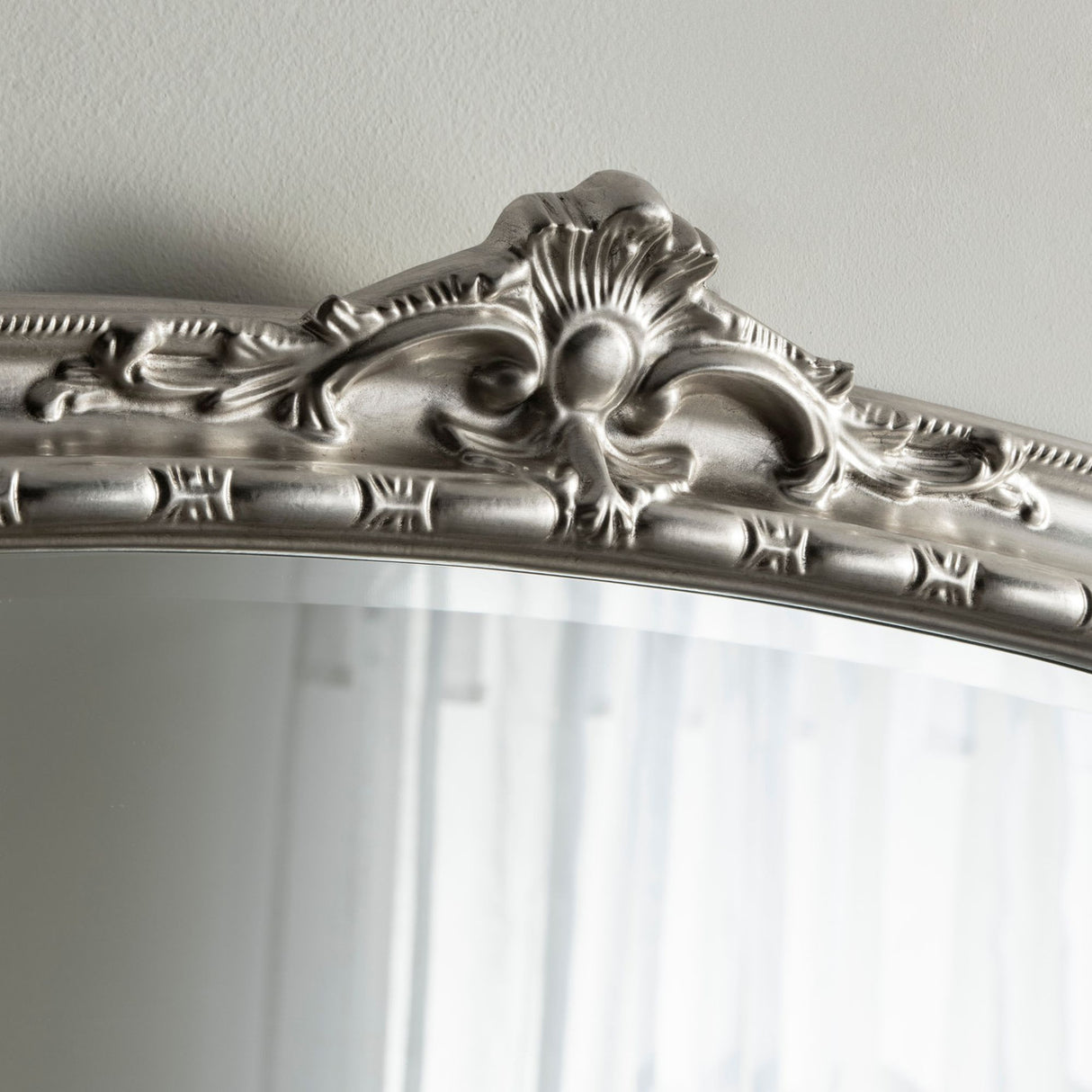 Silver frame arched decorative mantle beveled edge glass mirror