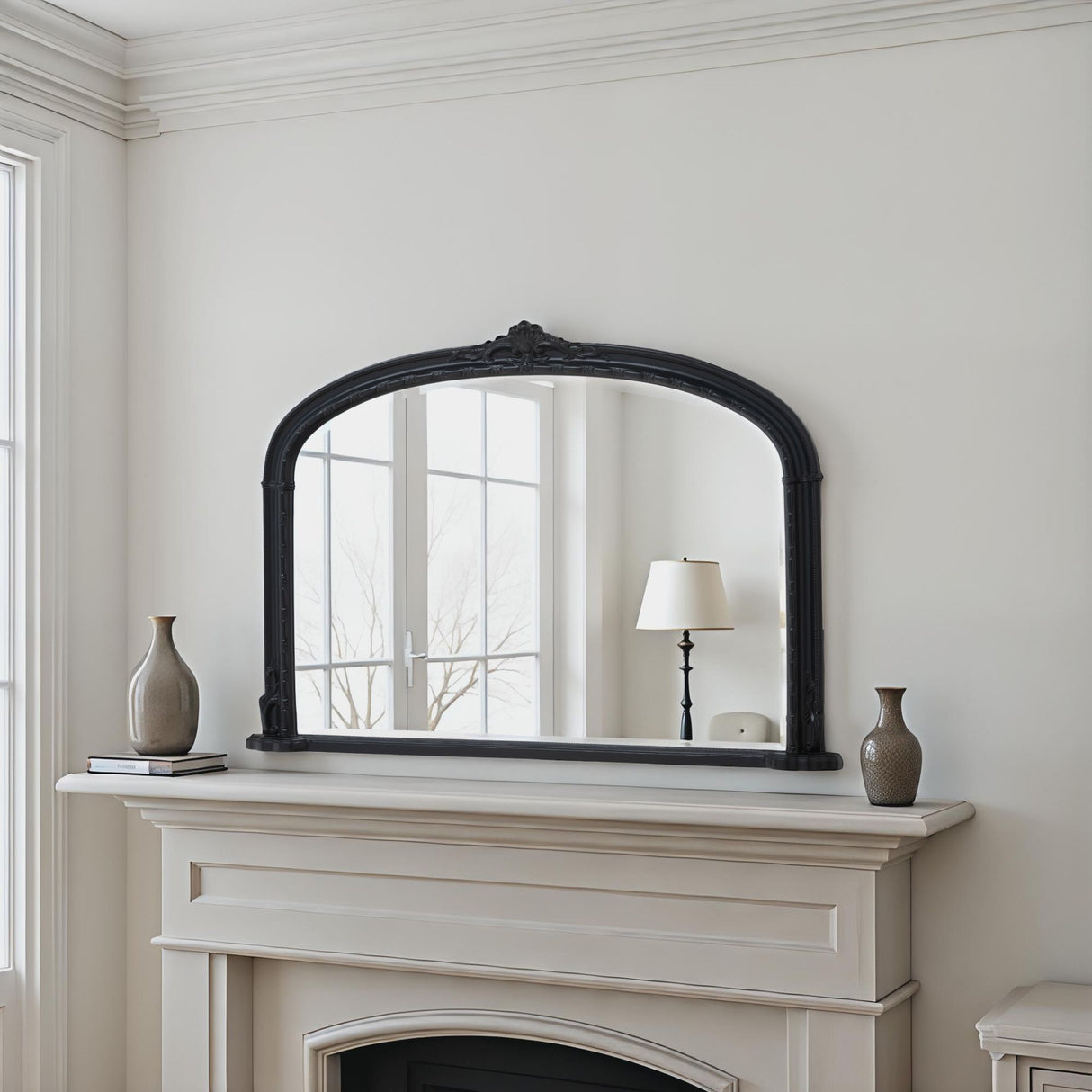 Overmantle arch mirror black