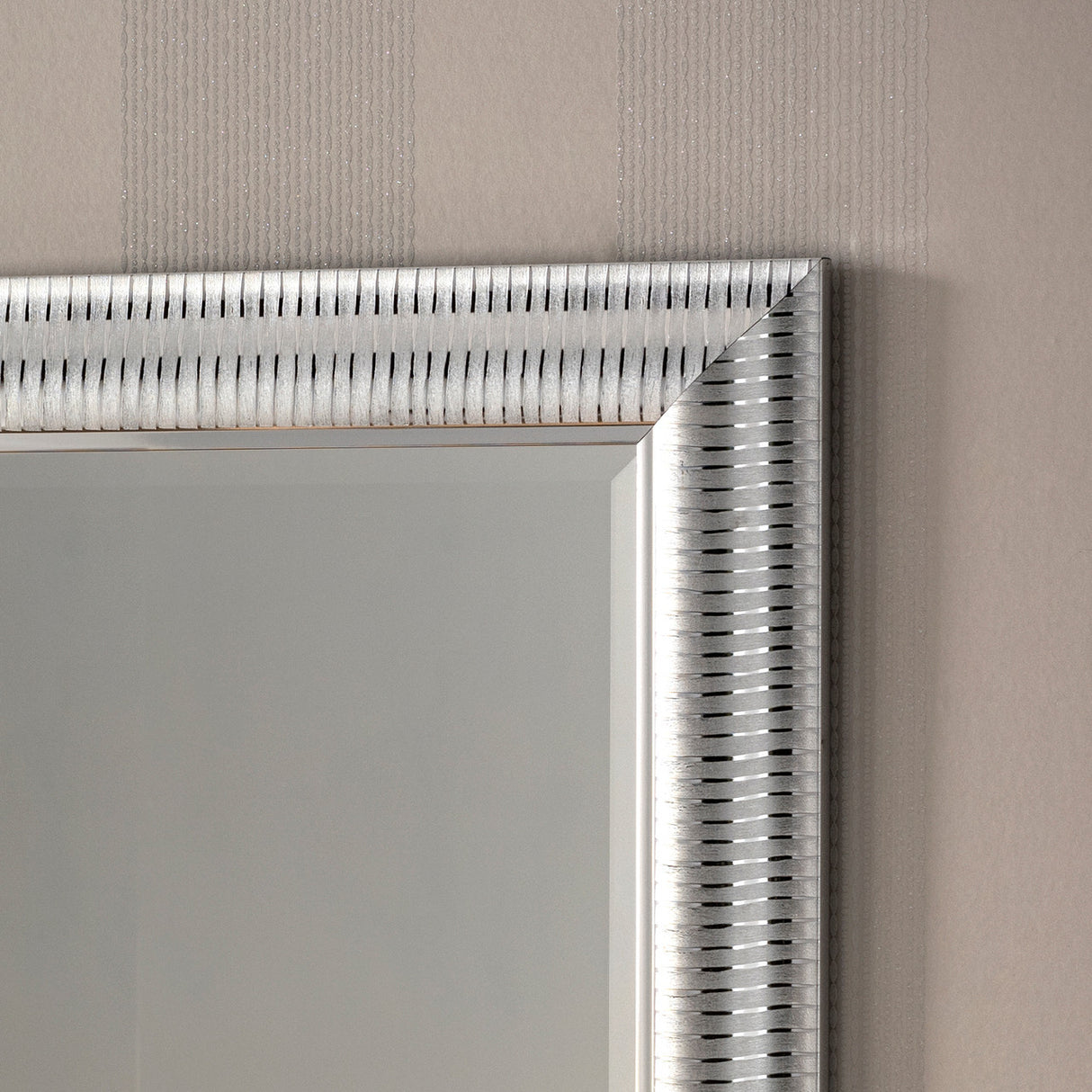 Silver rectangular frame beveled edge glass mirror