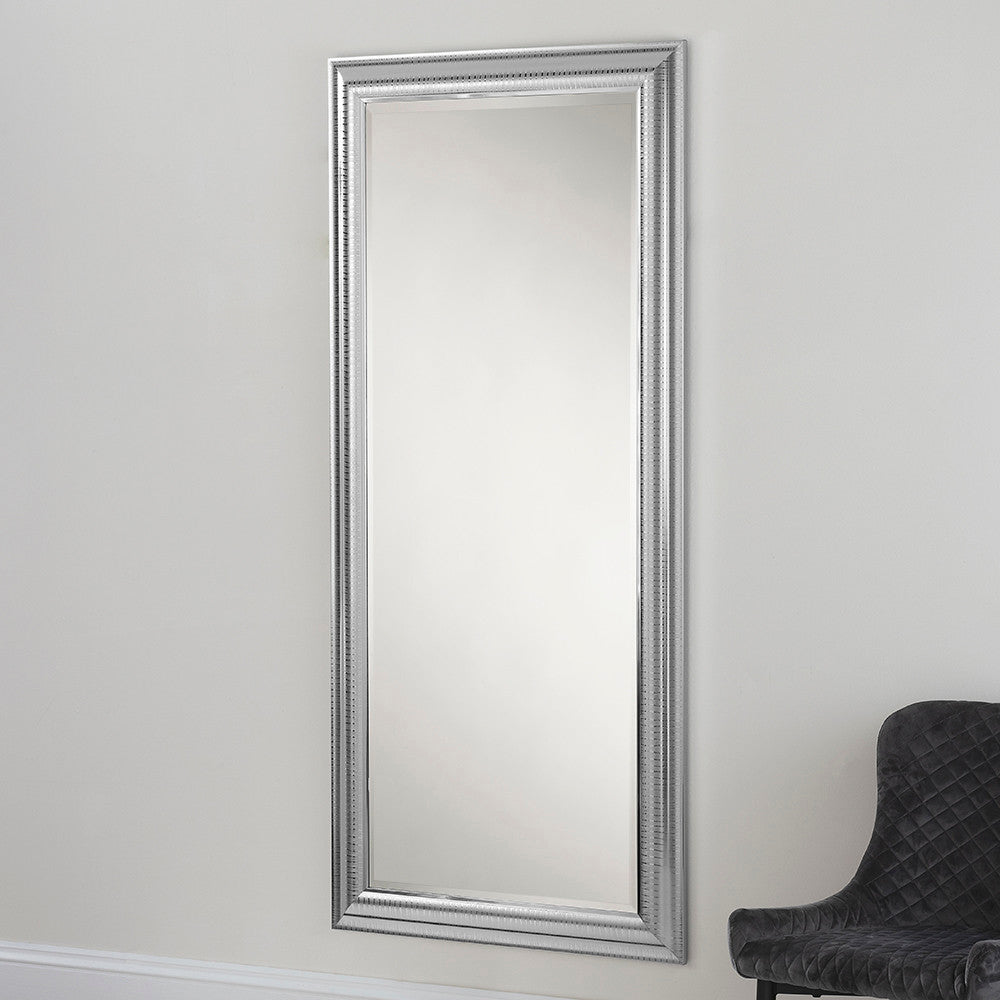 Silver rectangular frame beveled edge glass mirror