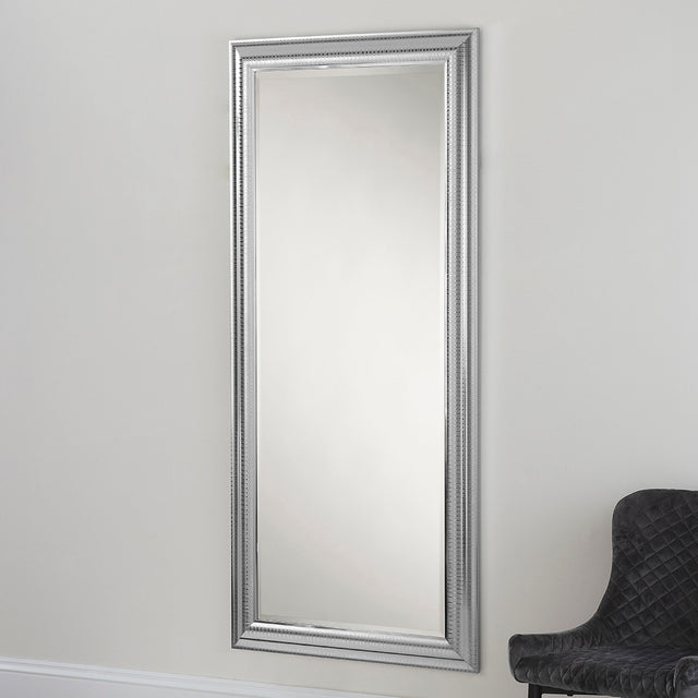 Silver rectangular frame beveled edge glass mirror