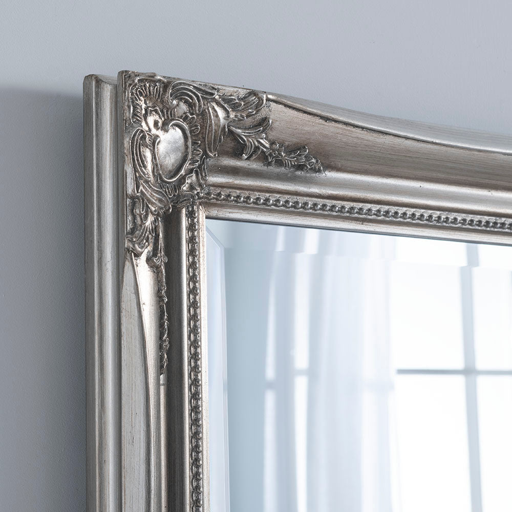 French style rectangular carved silver frame full length glass mirror