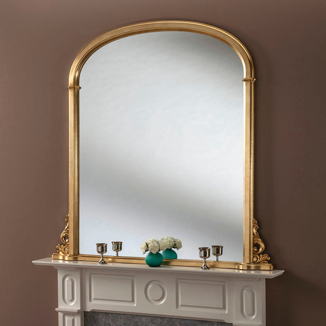 Gold tall frame arched beveled edge glass mirror 