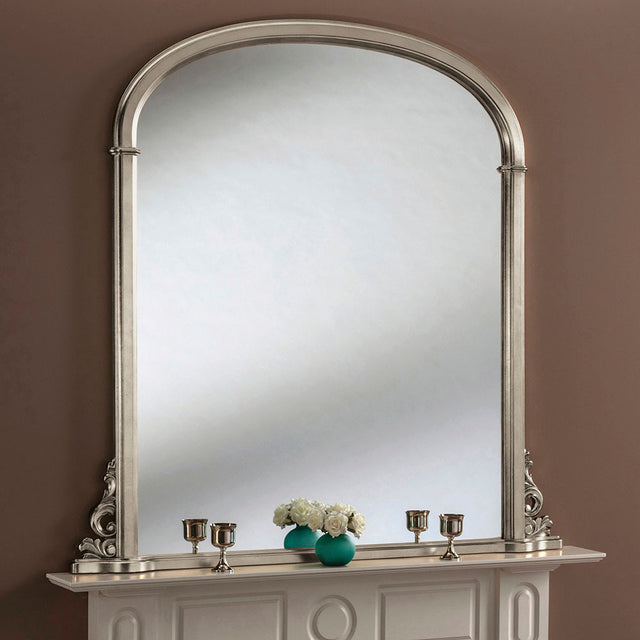 Silver tall frame arched beveled edge glass mirror 