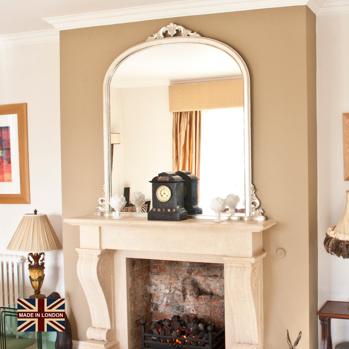 Silver large frame arched glass mirror