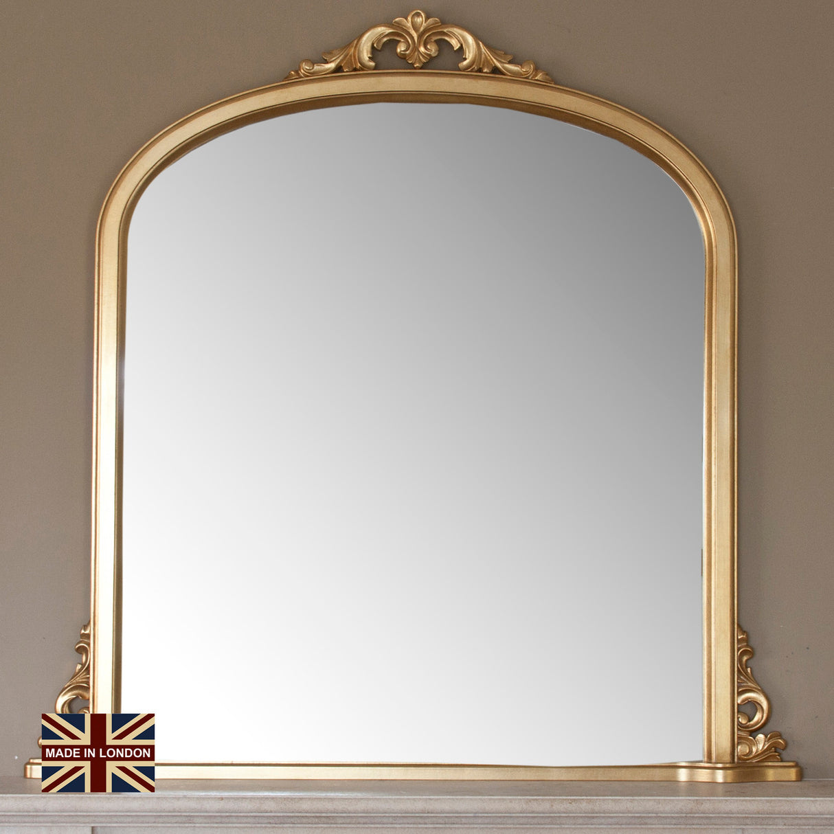 Antiqued gold large frame arched glass mirror