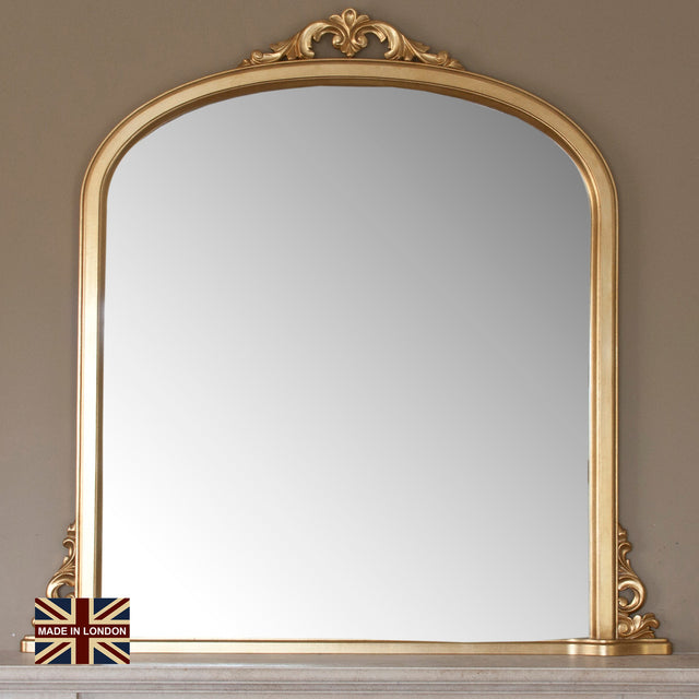 Antiqued gold large frame arched glass mirror