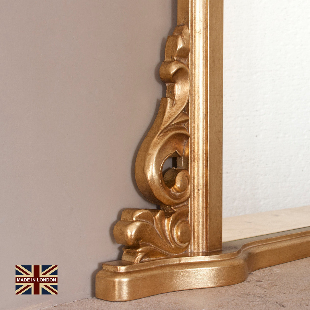 Antiqued gold large frame arched glass mirror
